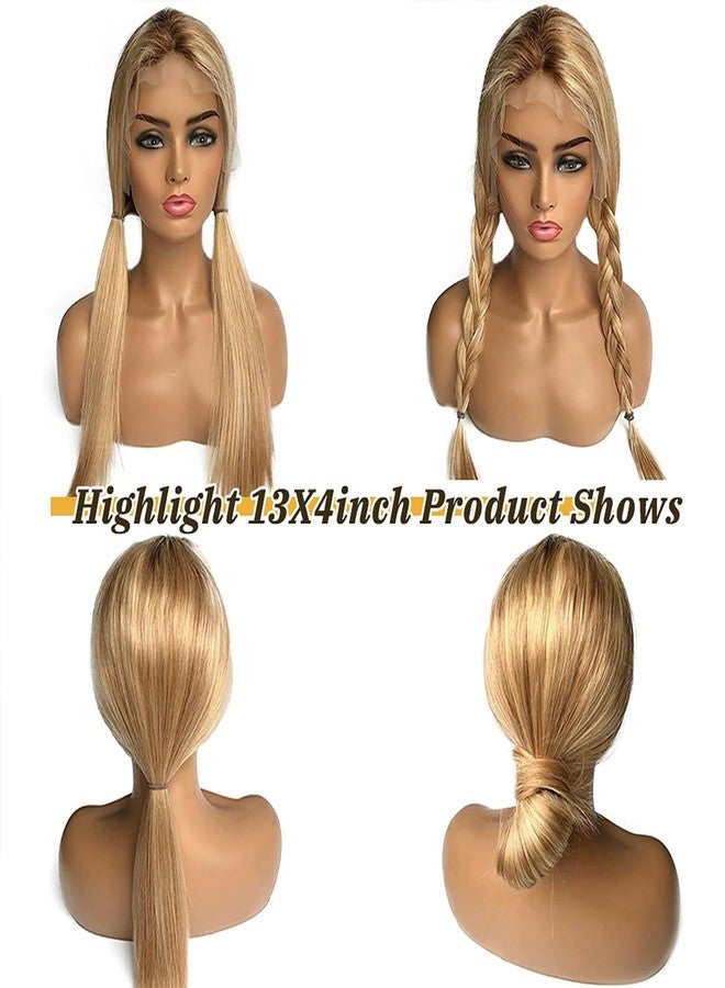 Smavida Highlights 13x4 Transparent Blonde Lace Wig Human Hair 4/12/613 Mixed Color Ombre Mediun to Brown with Honey Blonde Highlight Lace Front Human Hair Wigs Pre Plucked with Bleached Knots for White Women - Image 5
